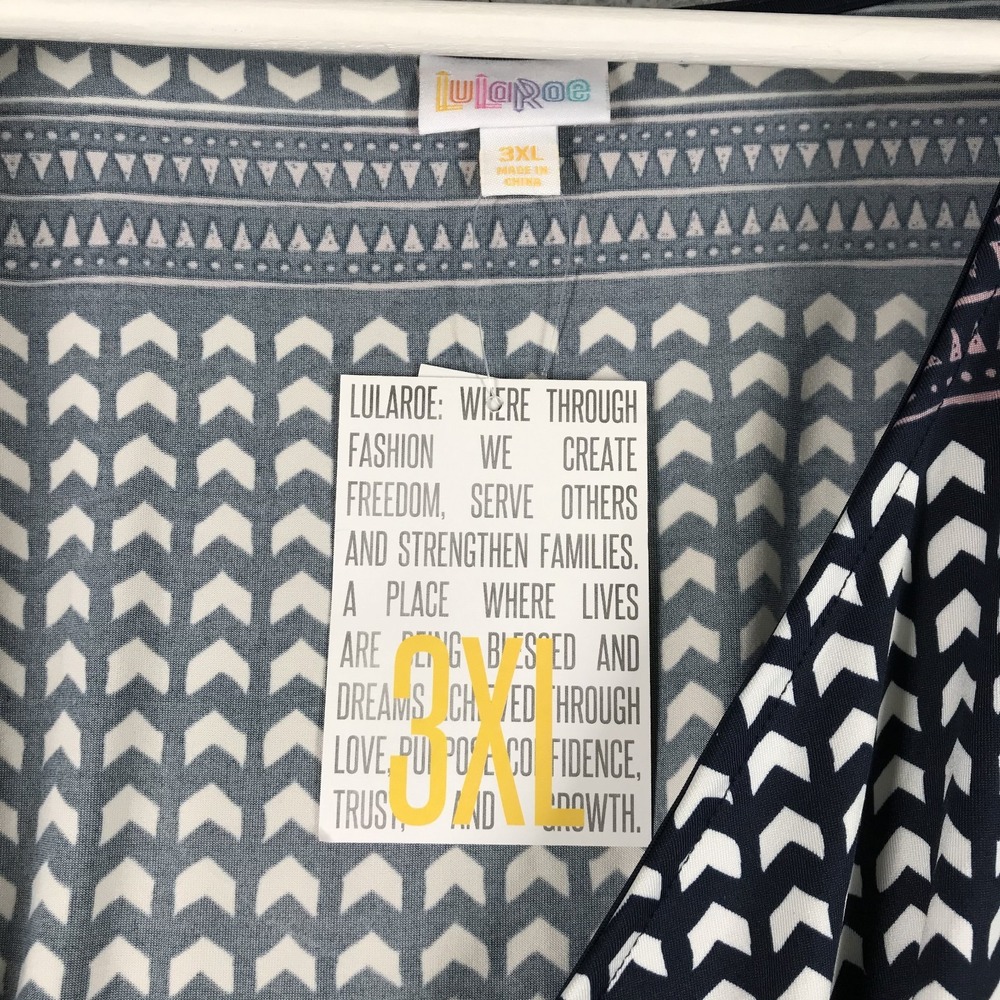 LULAROE Dress Size 3XL Michelle‎ Wrap Style Blue Geometric 3/4 Sleeve NEW - Picture 9 of 16